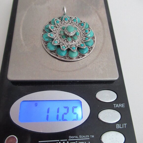 Vintage Estate Jewelry 925 Sterling Silver and Turquoise Pill Box Locket Pendant - Picture 12 of 12